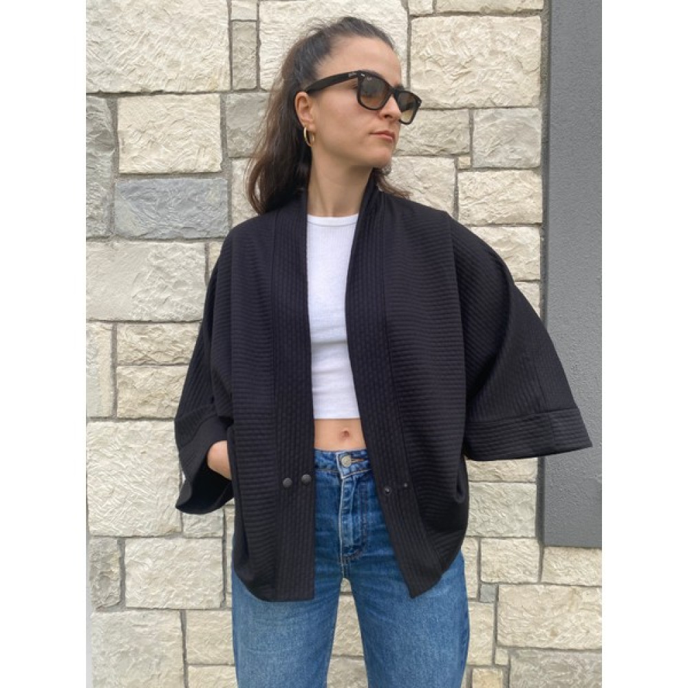 Kinua Studio Mevsimlik Çıtçıtlı Yumuşak Dokulu Kadın Erkek Kimono Ceket Siyah Kadın Giyim Fiyatı