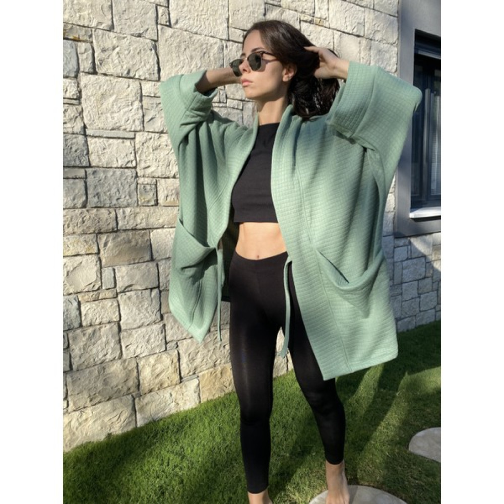 Kinua Studio - Yumuşak Dokulu Kapitone Kalın Ovre Kimono - Unisex, Cepli Kadın Giyim Fiyatı