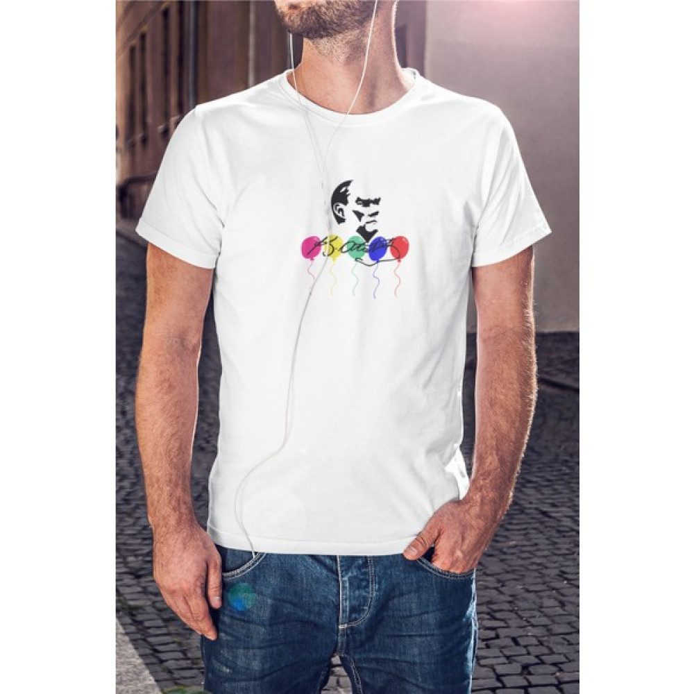 Kio Tasarım 23 Nisan Atatürk Silüeti ve İmza Baskılı T-Shirt Erkek Sevgililer-Doğum-Günü Hediye Erkek T-shirt Fiyatı