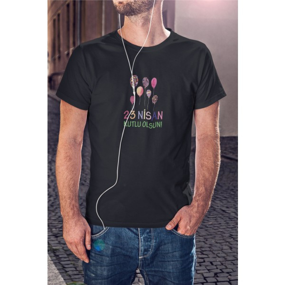 Kio Tasarım 23 Nisan Balonları Baskılı T-Shirt Erkek Sevgililer-Doğum-Günü Hediye Erkek T-shirt Fiyatı