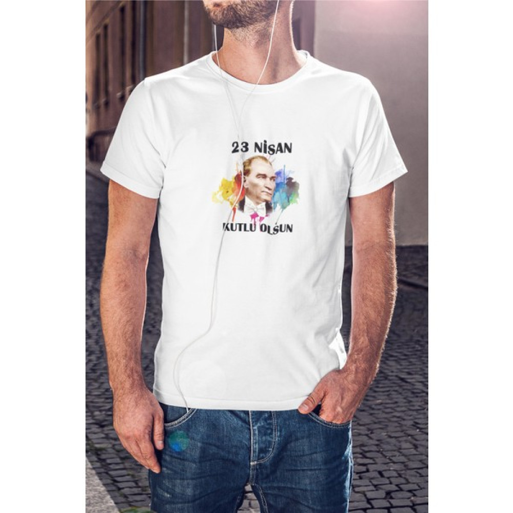 Kio Tasarım 23 Nisan Renkkli Atatürk Baskılı T-Shirt Erkek Sevgililer-Doğum-Günü Hediye Erkek T-shirt Fiyatı