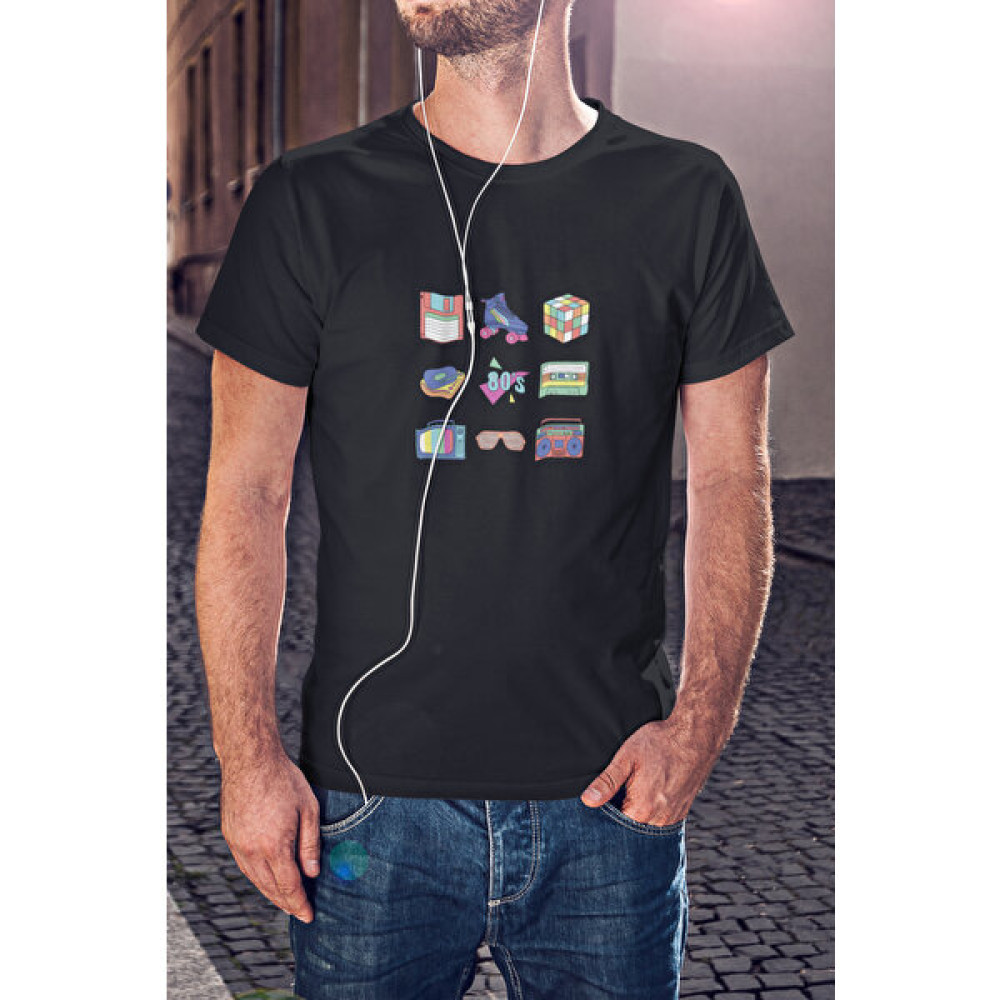 Kio Tasarım 80 Ler Temalı Renkli Baskılı Tişört Erkek Pamuklu Sevgililer-Doğum-Günü Hediye Erkek T-shirt Fiyatı