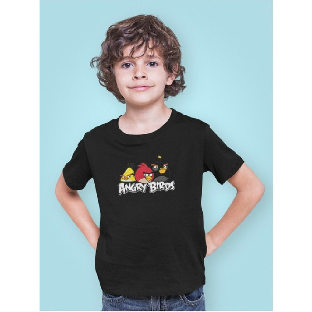 Kio Tasarım Angry Birds Tüm Karakterler Baskılı Çocuk Tişört Siyah Unisex Pamuklu Sevgililer-Doğum-Günü Hediye Erkek Çocuk T-shirt Fiyatı