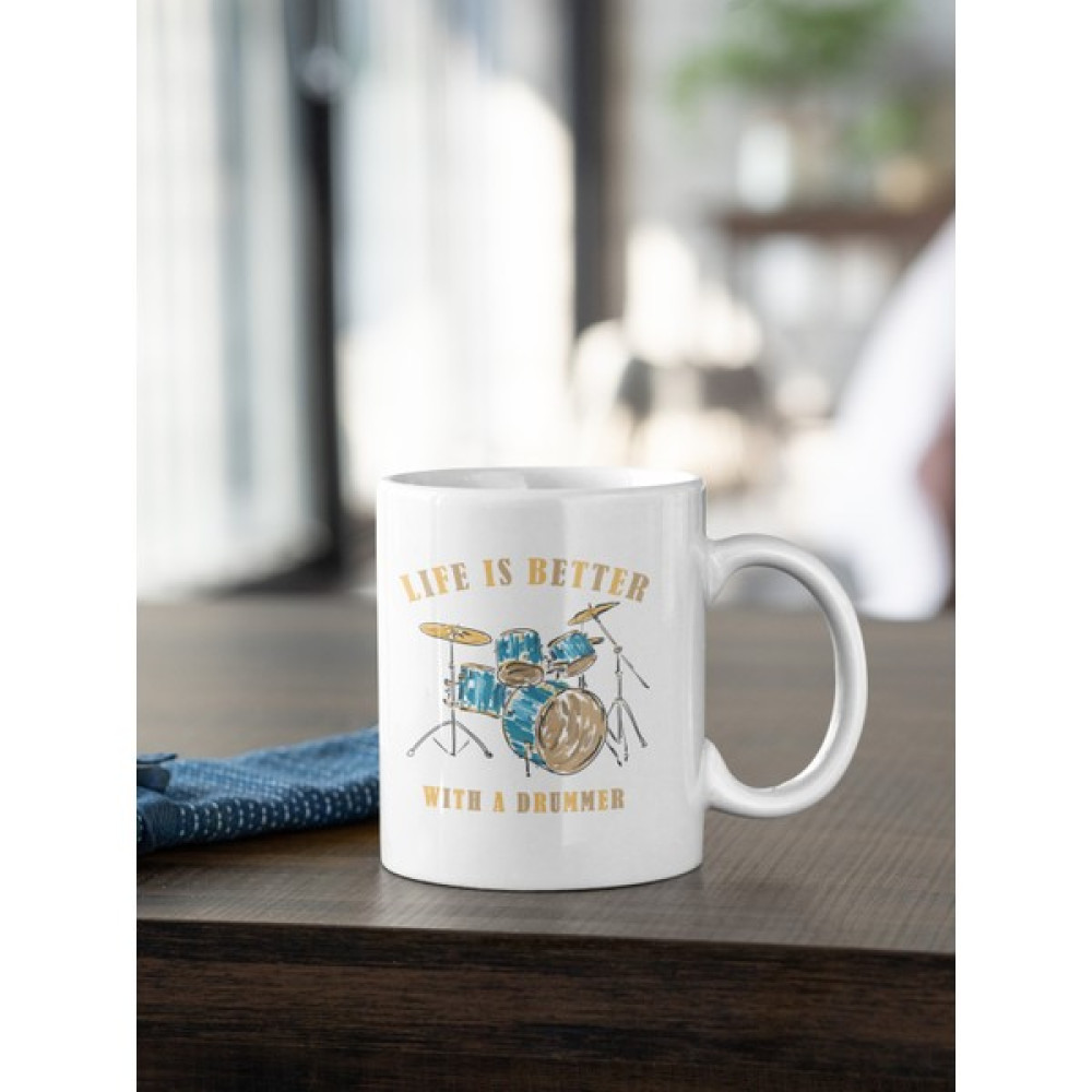 Kio Tasarım Bateri Enstrüman ve Yazı Baskılı Kahve Çay Kupası Kupa Beyaz Porselen Mug Sevgililer-İş Arkadaşı-Doğum-Günü Hediyesi Hediye Fincan / Bardak / Kahve Takımı Fiyatı