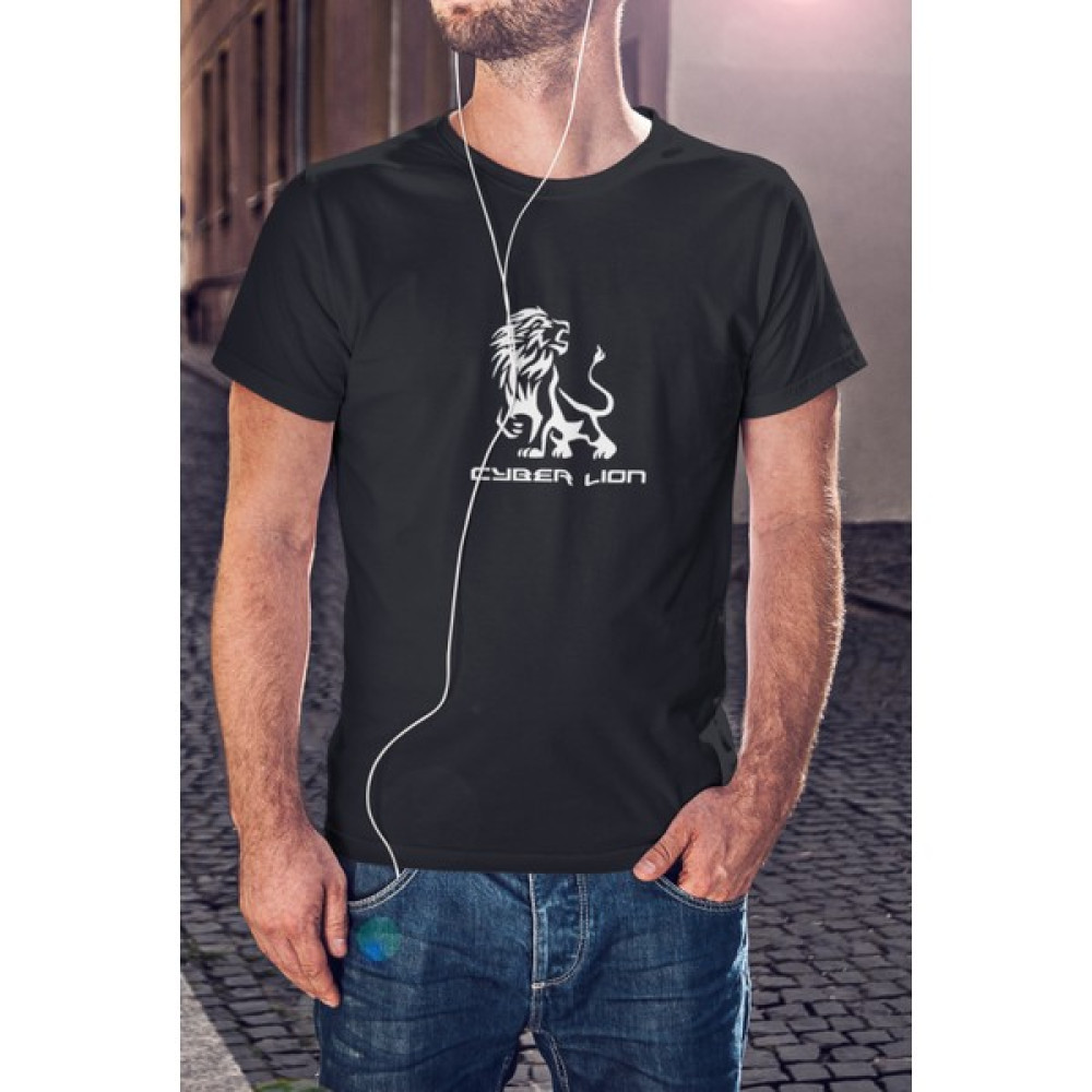 Kio Tasarım Cyber Lion Aslan Siyah Beyaz Baskılı Tişört Erkek Pamuklu Sevgililer-Doğum-Günü Hediye Erkek T-shirt Fiyatı