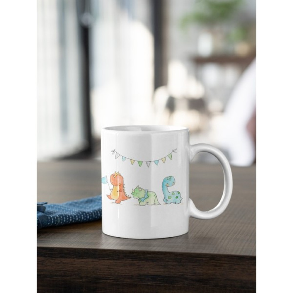 Kio Tasarım Dinazor Serisi 7 Baskılı Kahve Çay Kupası Kupa Beyaz Porselen Mug Sevgililer-İş Arkadaşı-Doğum-Günü Hediyesi Hediye Fincan / Bardak / Kahve Takımı Fiyatı