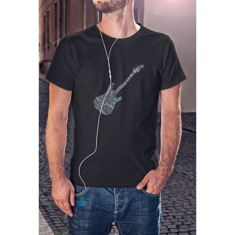 Kio Tasarım Elektro Gitar Enstrüman Baskılı Tişört Erkek Pamuklu Sevgililer-Doğum-Günü Hediye Erkek T-shirt Fiyatı