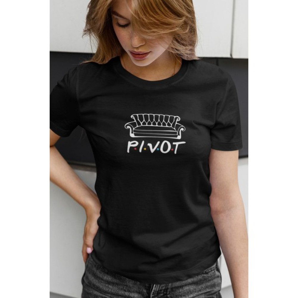 Kio Tasarım Friends Tişört Pivot Yazılı Koltuk Baskılı Kadın Siyah Pamuk Sevgililer-Doğum-Günü Hediye Bayan T-shirt Fiyatı