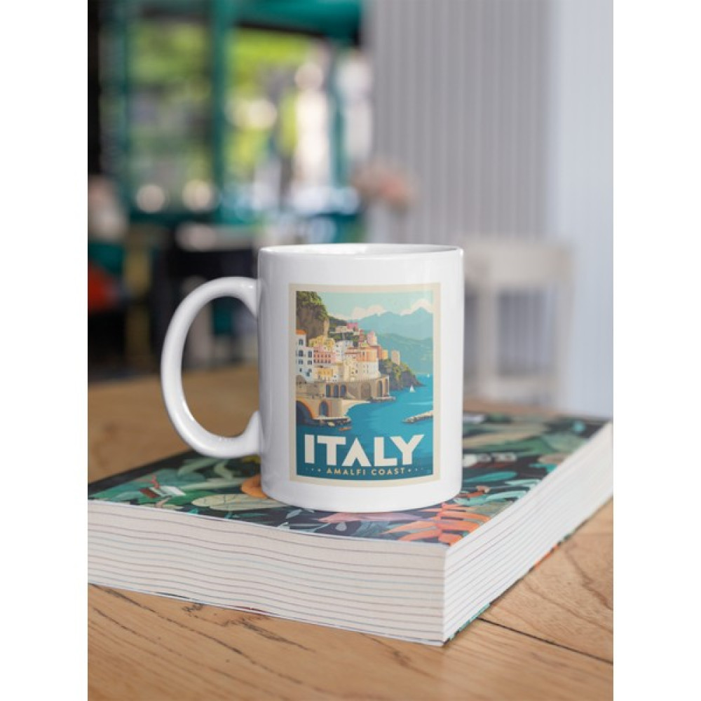 Kio Tasarım İtalya Amalfi Kasabası Baskılı Kahve Çay Kupası Kupa Beyaz Porselen Mug Sevgililer-İş Arkadaşı-Doğum-Günü Hediyesi Hediye Fincan / Bardak / Kahve Takımı Fiyatı