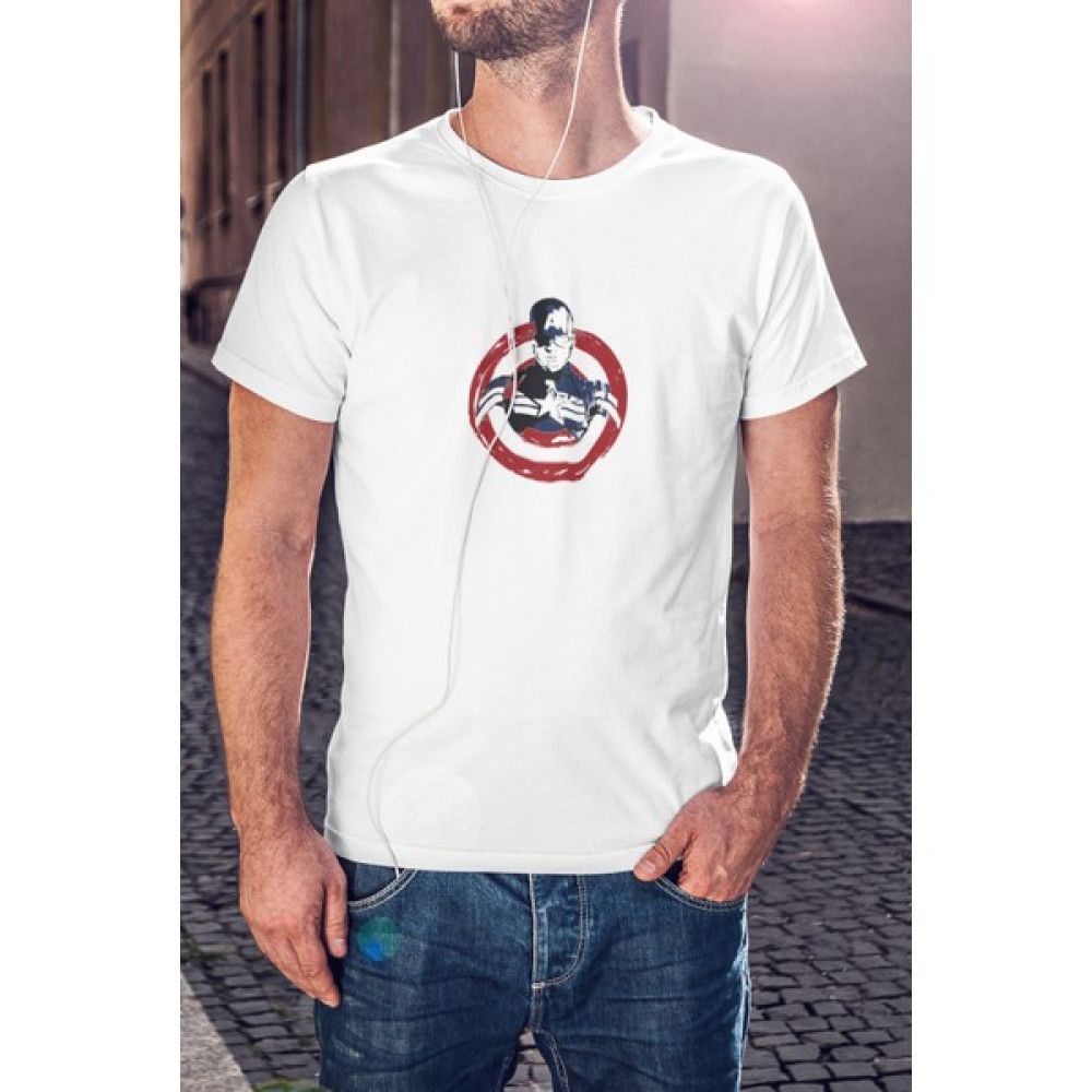 Kio Tasarım Kaptan Amerika Silüeti Logo Baskılı Tişört Erkek Pamuklu Sevgililer-Doğum-Günü Hediye Erkek T-shirt Fiyatı
