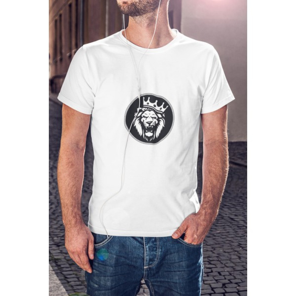 Kio Tasarım Kral Taçlı Vahşi Aslan Baskılı Tişört Erkek Pamuklu Sevgililer-Doğum-Günü Hediye Erkek T-shirt Fiyatı