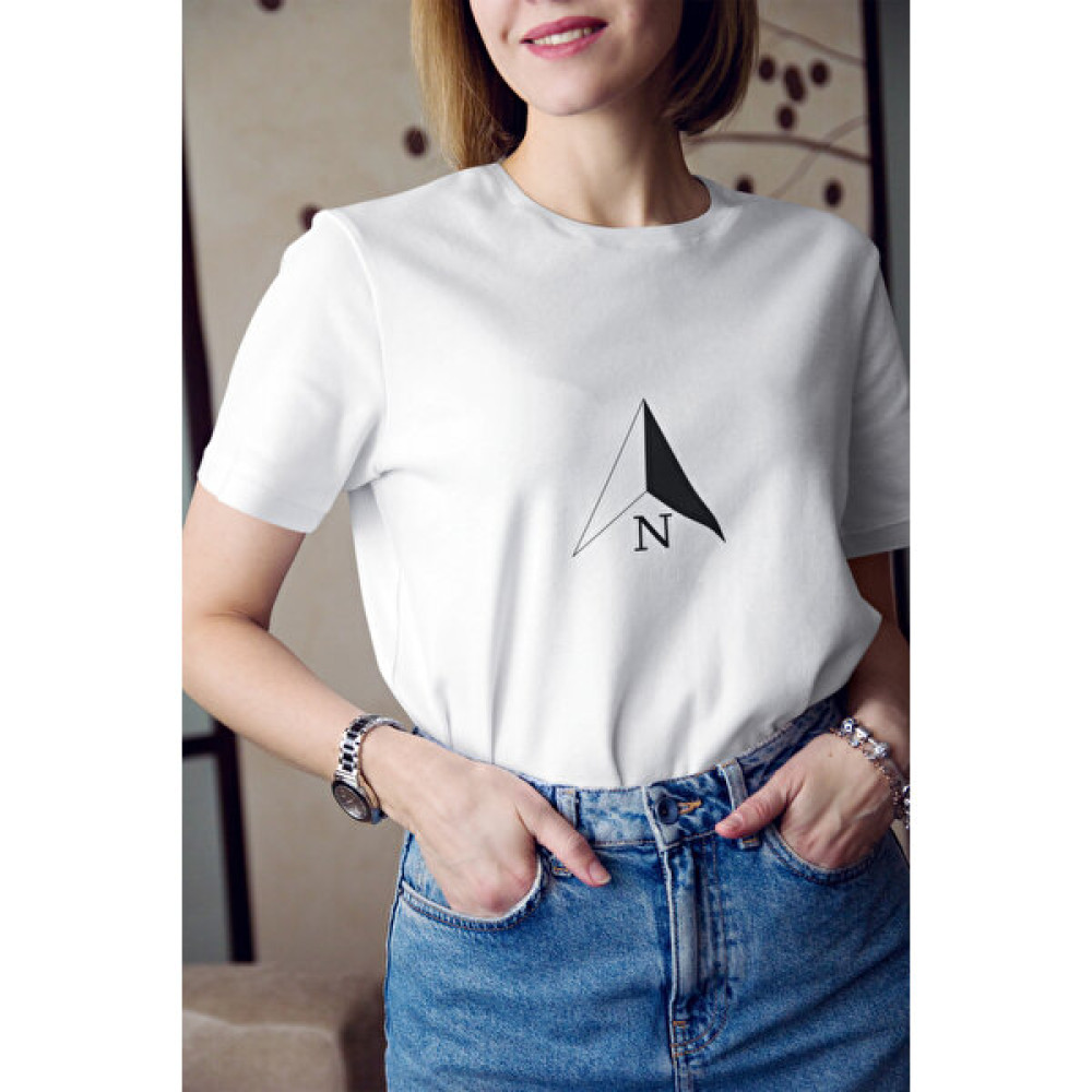 Kio Tasarım Kuzey İşareti Siyah Beyaz Baskılı Tişört Kadın Pamuklu Sevgililer-Doğum-Günü Hediye Bayan T-shirt Fiyatı