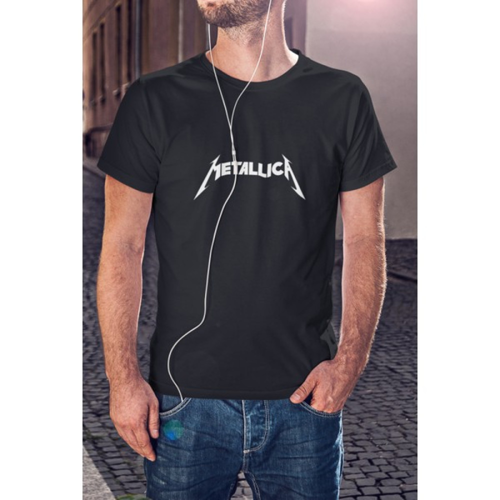Kio Tasarım Metallica Siyah Beyaz Yazı Baskılı Tişört Erkek Pamuklu Sevgililer-Doğum-Günü Hediye Erkek T-shirt Fiyatı
