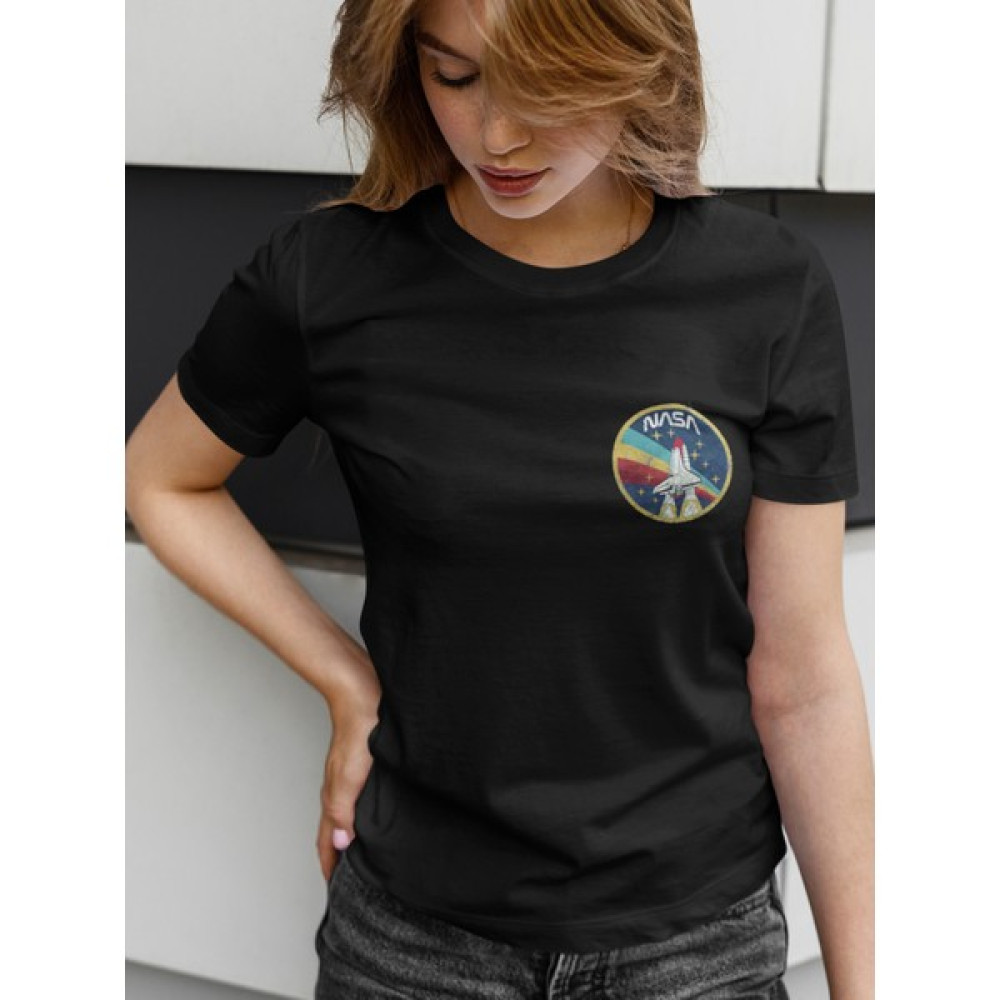Kio Tasarım Nasa Tişört Vintage Uzay Mekiği Arma Baskılı Kadın Siyah Pamuk Sevgililer-Doğum-Günü Hediye Erkek T-shirt Fiyatı
