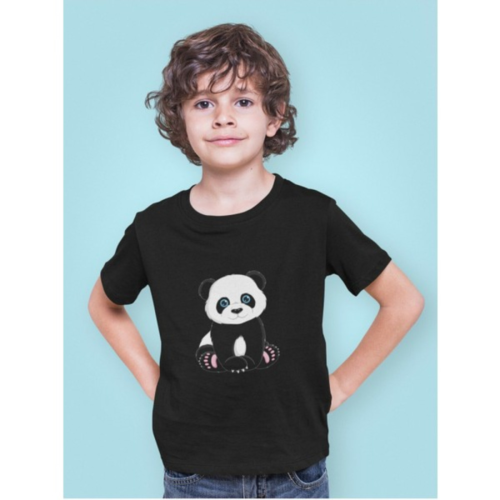 Kio Tasarım Sevimli Panda Serisi 1 Baskılı Çocuk Tişört Siyah Unisex Pamuklu Sevgililer-Doğum-Günü Hediye Erkek Çocuk T-shirt Fiyatı