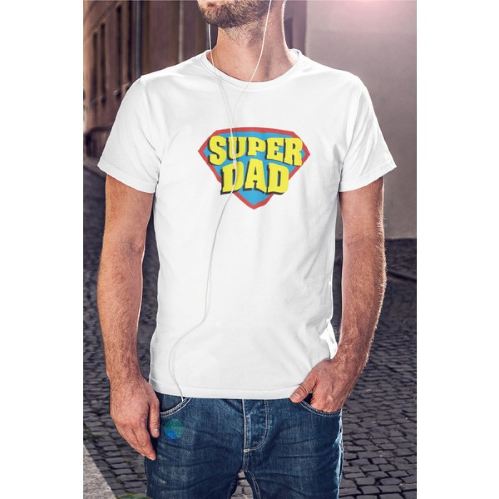 Kio Tasarım Süper Dad Baba Yazı Baskılı Tişört Erkek Pamuklu Sevgililer-Doğum-Günü Hediye Erkek T-shirt Fiyatı