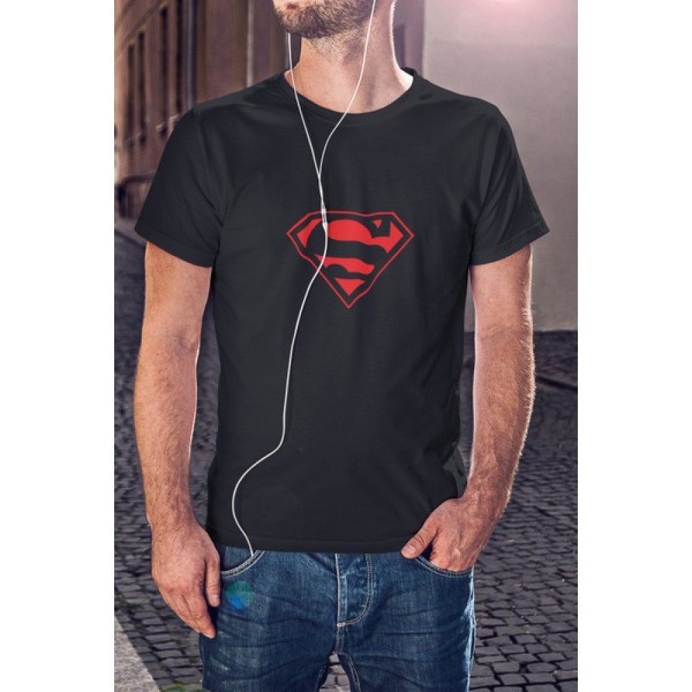 Kio Tasarım Superman Logo Kırmızı Baskılı Tişört Erkek Pamuklu Sevgililer-Doğum-Günü Hediye Erkek T-shirt Fiyatı