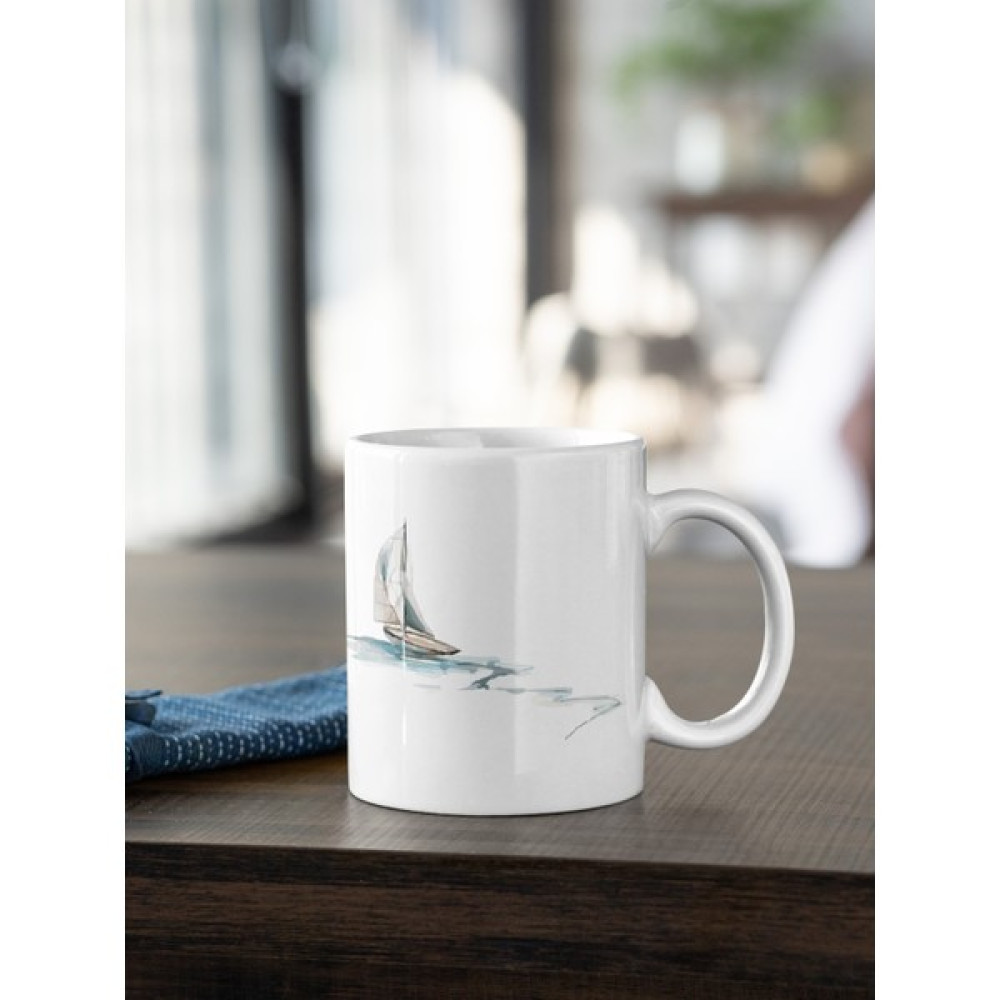 Kio Tasarım Tekne Serisi Deniz Kum Güneş 3 Baskılı Kahve Çay Kupası Kupa Beyaz Porselen Mug Sevgililer-İş Arkadaşı-Doğum-Günü Hediyesi Hediye Fincan / Bardak / Kahve Takımı Fiyatı