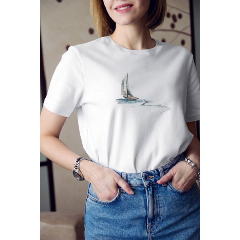 Kio Tasarım Tekne Serisi Deniz Kum Güneş 3 Baskılı Tişört Kadın Pamuklu Sevgililer-Doğum-Günü Hediye Bayan T-shirt Fiyatı