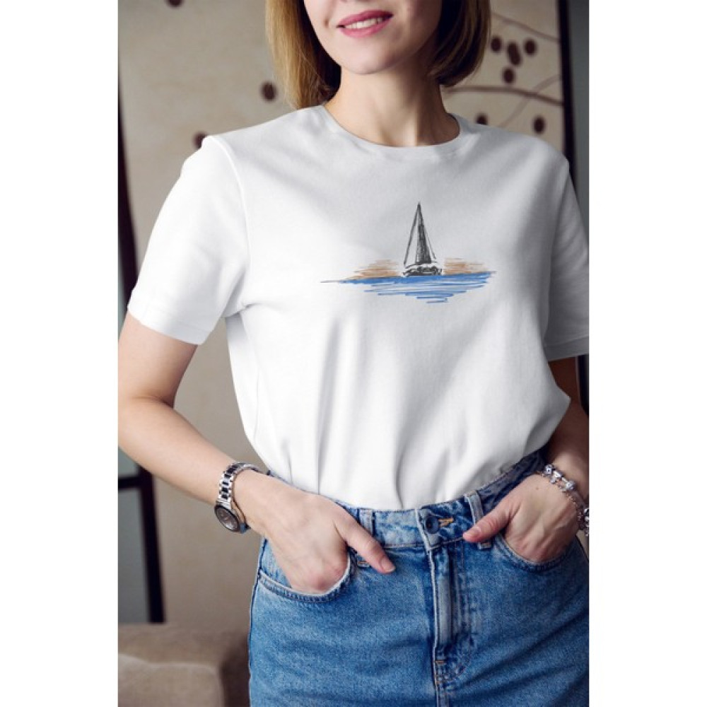 Kio Tasarım Tekne Serisi Deniz Kum Güneş 5 Baskılı Tişört Kadın Pamuklu Sevgililer-Doğum-Günü Hediye Bayan T-shirt Fiyatı