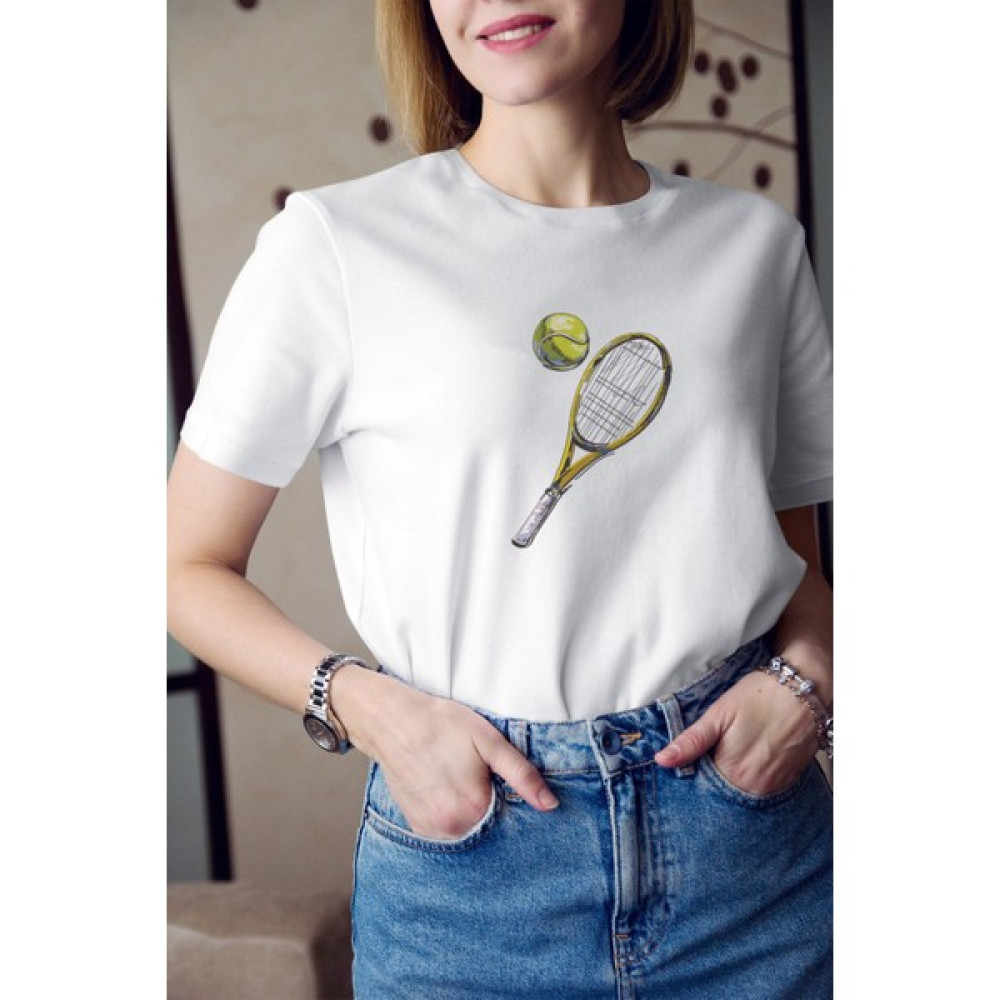 Kio Tasarım Tenis Serisi 2 Raket ve Top Baskılı Tişört Kadın Pamuklu Sevgililer-Doğum-Günü Hediye Bayan T-shirt Fiyatı