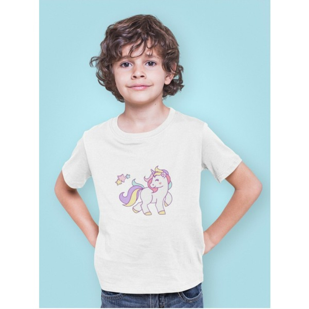 Kio Tasarım Unicorn Serisi 1 Baskılı Çocuk Tişört Beyaz Unisex Pamuklu Sevgililer-Doğum-Günü Hediye Erkek Çocuk T-shirt Fiyatı