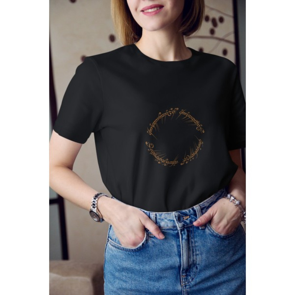 Kio Tasarım Yüzüklerin Efendisi Mordor Dili Yüzük Yazısı Renkli Baskılı Tişört Kadın Pamuk Bayan T-shirt Fiyatı