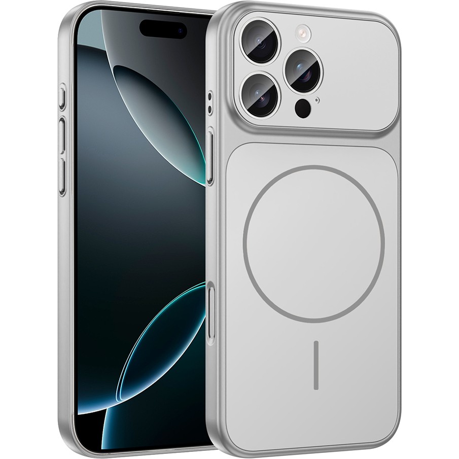 Kip GSM Iphone 14 Pro Max Uyumlu Kılıf Magsafe Şarj Destekli Cam Çerçeveli Lüks Kapak - Gümüş - İphone 14 pro max Cep Telefonu Kılıfı Fiyatı