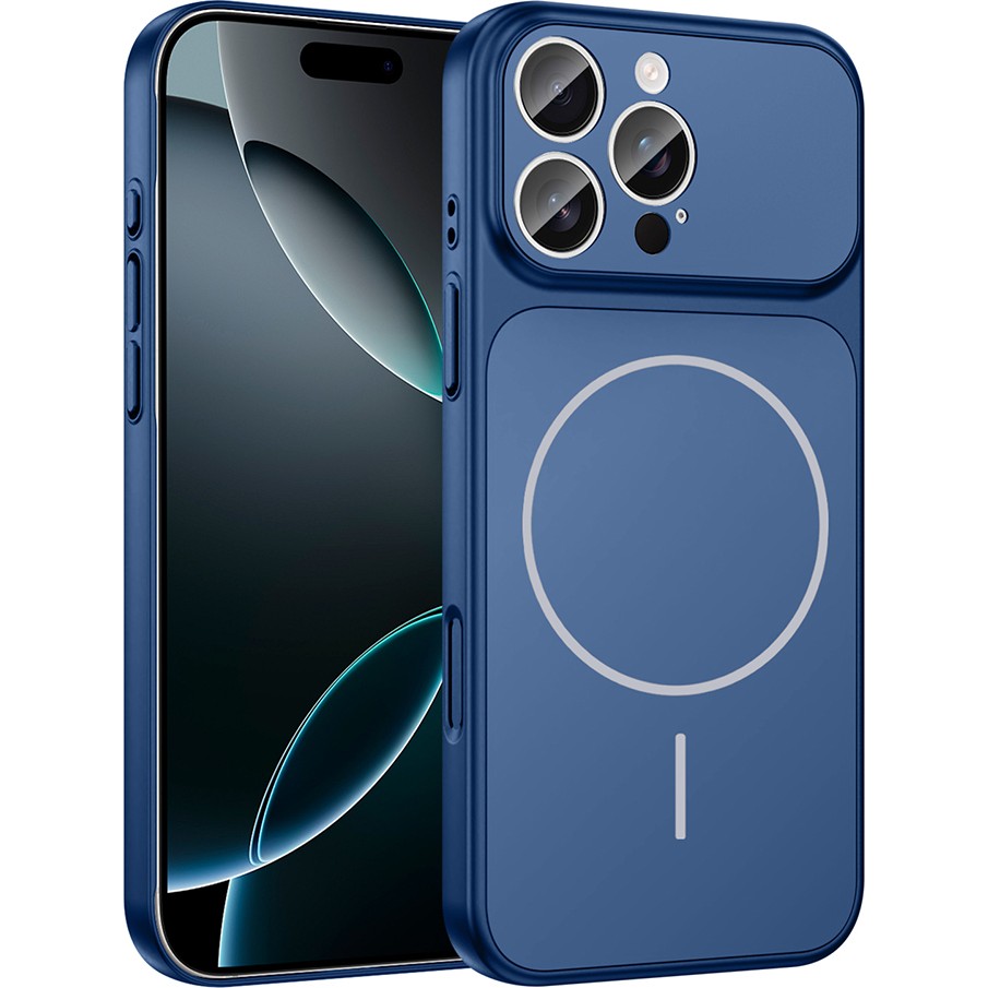 Kip GSM Iphone 14 Pro Max Uyumlu Kılıf Magsafe Şarj Destekli Cam Çerçeveli Lüks Kapak - Mavi - İphone 14 pro max Cep Telefonu Kılıfı Fiyatı