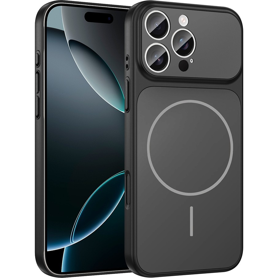 Kip GSM Iphone 14 Pro Max Uyumlu Kılıf Magsafe Şarj Destekli Cam Çerçeveli Lüks Kapak - Siyah - İphone 14 pro max Cep Telefonu Kılıfı Fiyatı