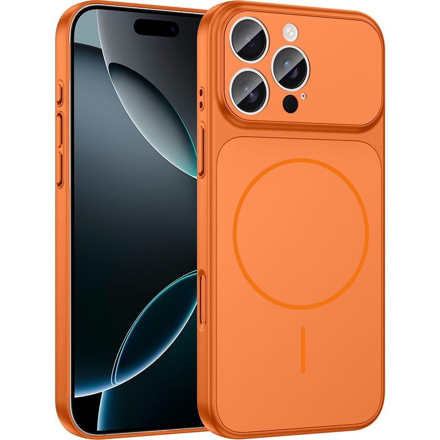 Kip GSM Iphone 14 Pro Max Uyumlu Kılıf Magsafe Şarj Destekli Cam Çerçeveli Lüks Kapak - Turuncu - İphone 14 pro max Cep Telefonu Kılıfı Fiyatı