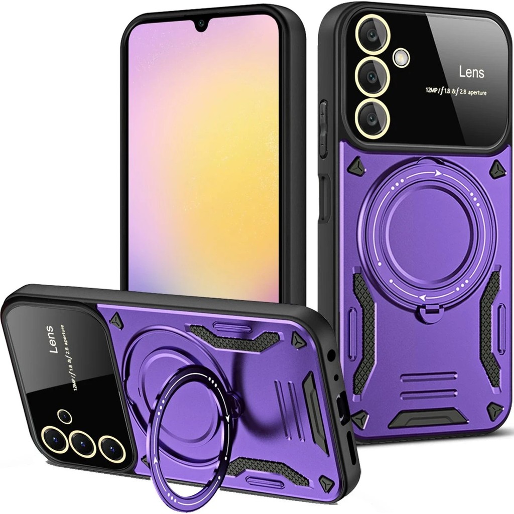 Kip GSM Samsung Galaxy A56 Uyumlu Kılıf Kamera Lens Koruyuculu Magsafe Destekli 360 Dönen Halka Standlı Kapak - Mor Cep Telefonu Kılıfı Fiyatı