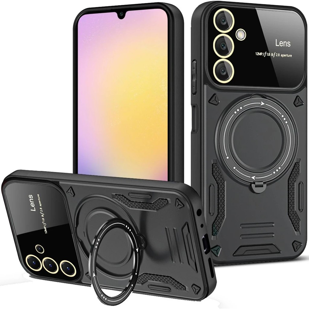Kip GSM Samsung Galaxy A56 Uyumlu Kılıf Kamera Lens Koruyuculu Magsafe Destekli 360 Dönen Halka Standlı Kapak - Siyah Cep Telefonu Kılıfı Fiyatı