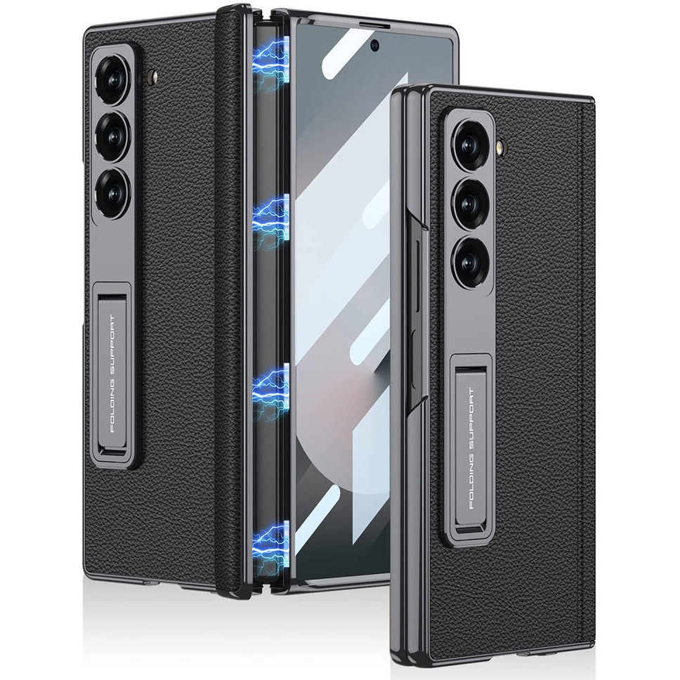 Kip GSM Samsung Galaxy Z Fold 6 Uyumlu Kılıf Kamera Korumalı Arka Yüzeyi Standlı Deri Dikişli Premium Kapak - Siyah Cep Telefonu Kılıfı Fiyatı