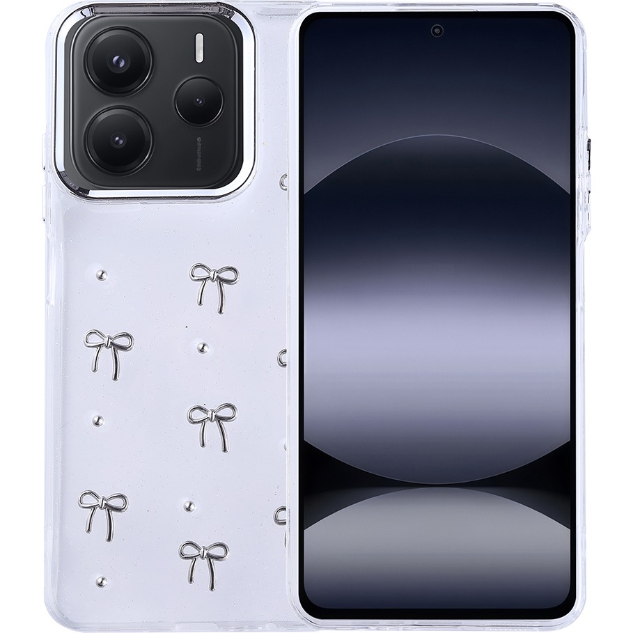 Kip GSM Xiaomi Redmi Note 14 5g Kılıf Kamera Koruyucu Simli Fiyonk Desenli Kabartmalı Şeffaf Slikon Kapak Cep Telefonu Kılıfı Fiyatı