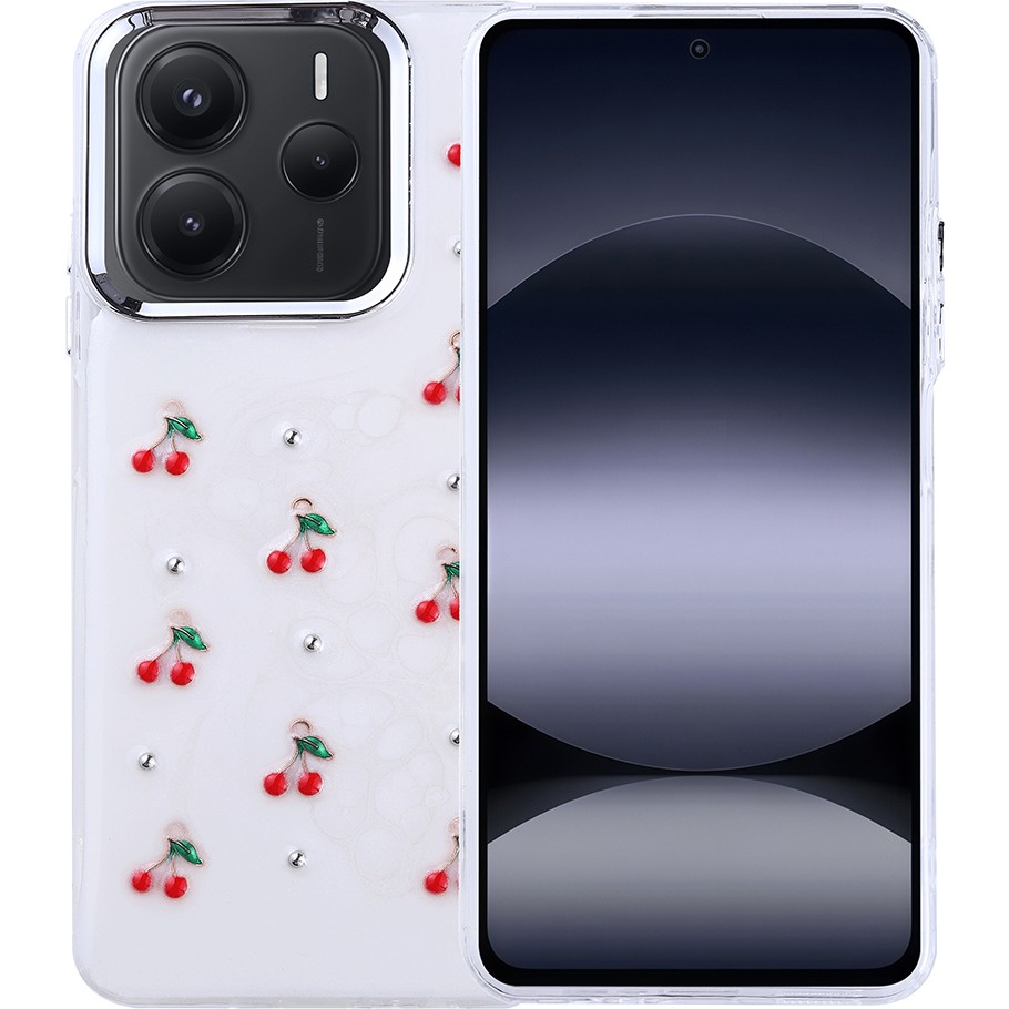 Kip GSM Xiaomi Redmi Note 14 5g Kılıf Kamera Koruyucu Simli Kiraz Desenli Kabartmalı Şeffaf Slikon Kapak Cep Telefonu Kılıfı Fiyatı
