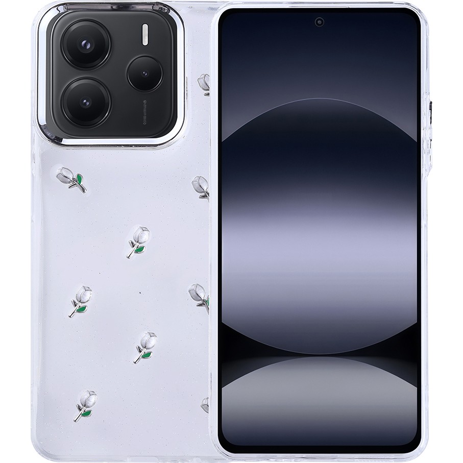Kip GSM Xiaomi Redmi Note 14 5g Kılıf Kamera Koruyucu Simli Lale Desenli Kabartmalı Şeffaf Slikon Kapak Cep Telefonu Kılıfı Fiyatı
