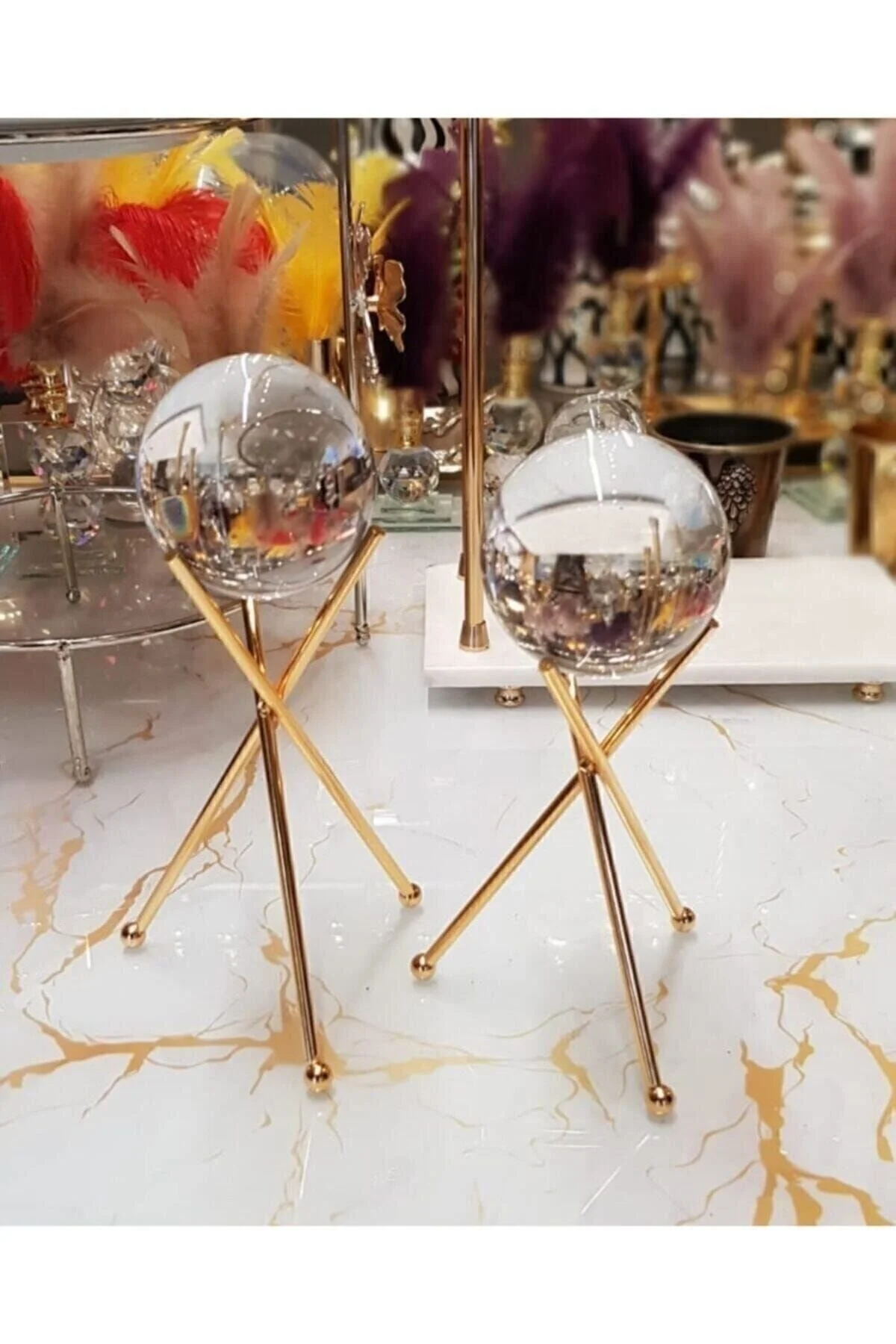 KIRAT HOME DESIGN 2 Li Çapraz Ayaklı Küre Altın Ev/ofis Dekoru" Obje Fiyatı