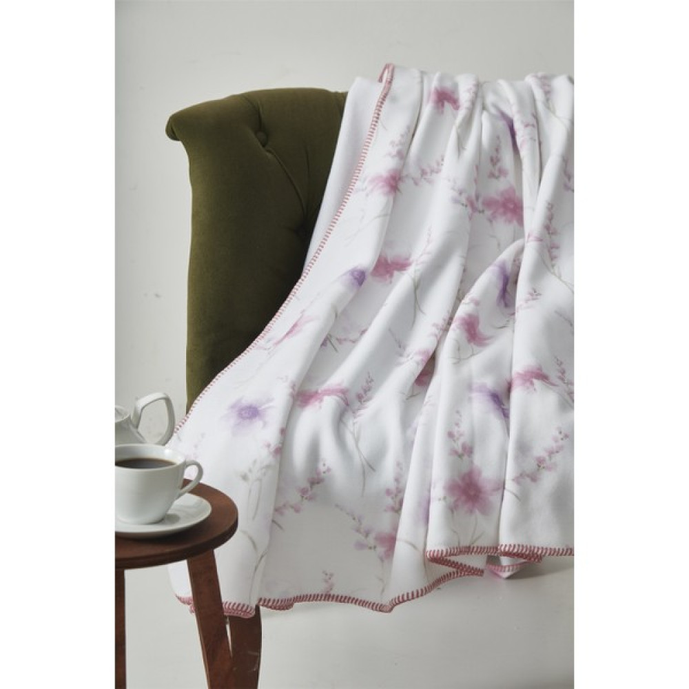 Kirazkids 150 x 200 cm Pembe Çiçek Baskılı Polar Battaniye - Beyaz Battaniye Fiyatı