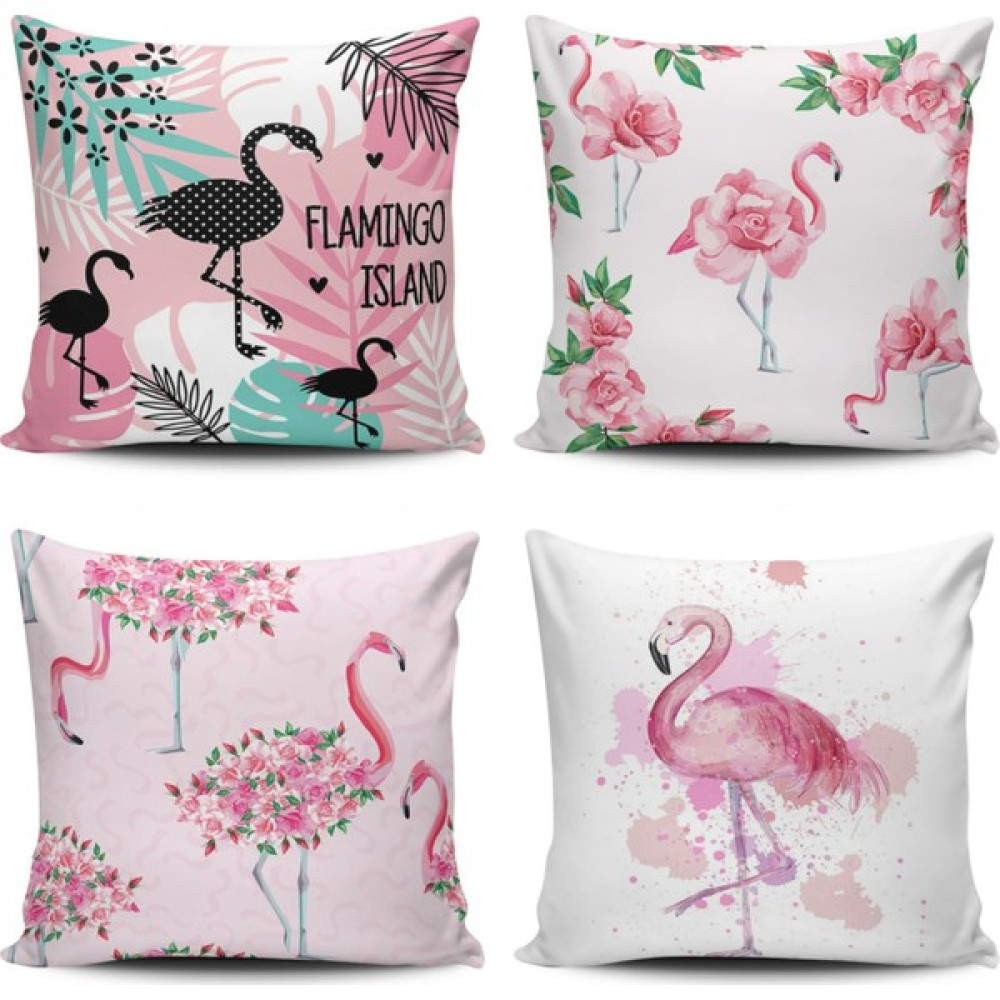 Kırlent Dünyası 4'lü Flamingo Temalı Kombin Dijital Baskılı Kırlent Kılıfı Kırlent / Mobilya Yastığı Fiyatı