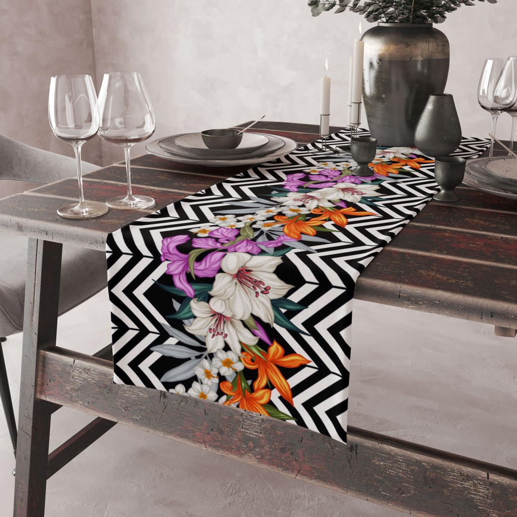Kırlent Dünyası Alkan Homes Zigzag Desenli Çiçekli Leke Tutmaz Kumaş Kenarları Dikişli Dekoratif Masa Örtüsü Runner 45×100 cm - Renkli - 45 x 100 cm SSD / Solid State Drive Fiyatı