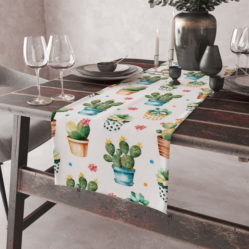 Kırlent Dünyası Kaktüs Temalı Dekoratif Runner - 45 x 140 cm - Renkli Runner Fiyatı