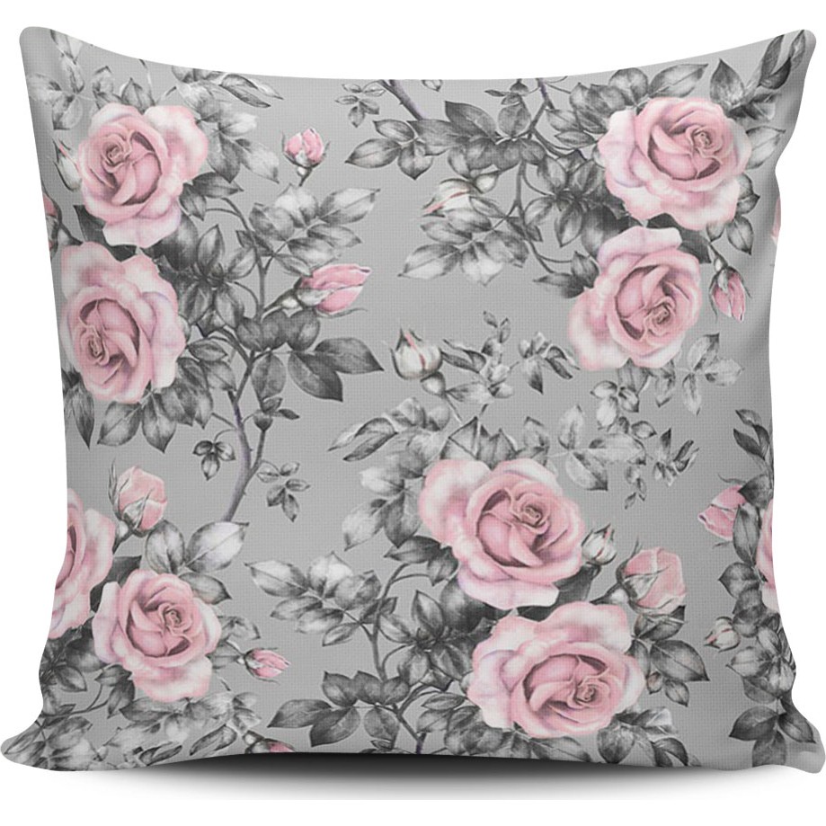 Kırlent Dünyası Kırlentdünyası Kırlent Dünyası Gül Desenli Dijital Baskılı Yastık Kırlent Kılıfı - 43 x 43 cm - Siyah Yastık Kılıfı Fiyatı