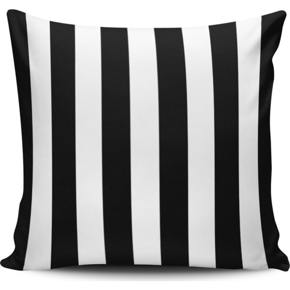 Kırlent Dünyası Siyah Çizgili Desenli Dijital Baskılı Kırlent Kılıfı - Siyah - Beyaz - 43 x 43 cm Kırlent / Mobilya Yastığı Fiyatı