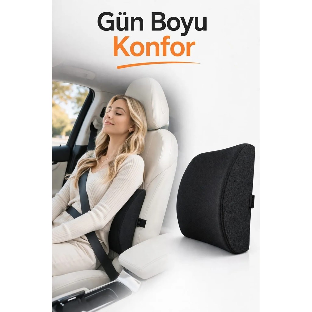 Kırlent Ev Araç İçin Ortopedik Bel Destek Yastığı - Ofis Koltuğu Ve Araç İçi Sandalye Bel Minderi - Medikal Sırt Desteği - 36 x 32 cm - Siyah Diğer Fiyatı