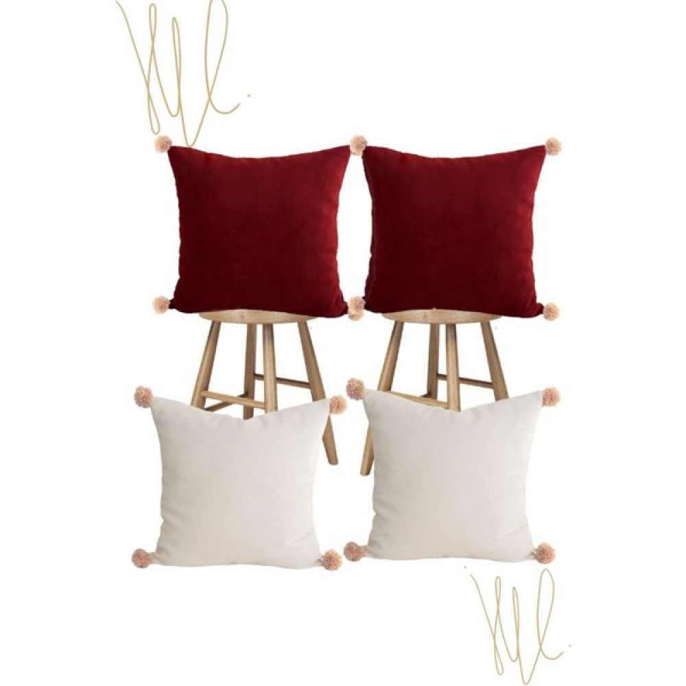 Kırlent Kılıfı 4 lü Kırlent Bordo Ekru Ponponlu Kırlent 40 X 40 cm Özel Tasarım Luna Design Studio Kırlent / Mobilya Yastığı Fiyatı