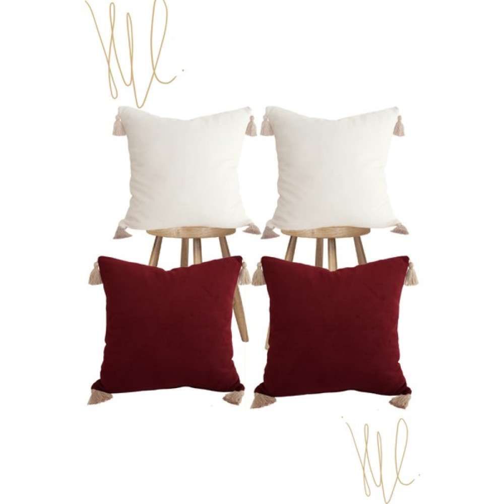 Kırlent Kılıfı 4 lü Kırlent Bordo Ekru Püsküllü Kırlent 40 X 40 cm Özel Tasarım Luna Design Studio Kırlent / Mobilya Yastığı Fiyatı