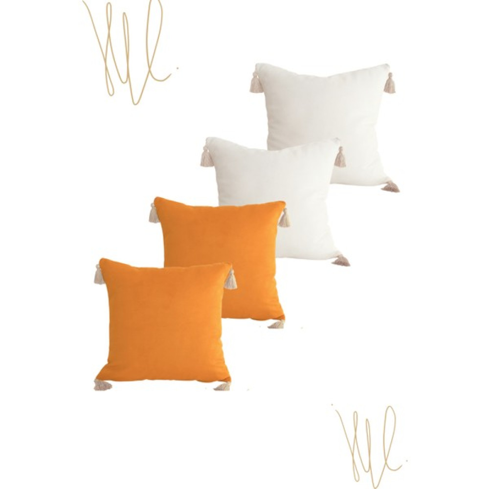 Kırlent Kılıfı 4 lü Kırlent Turuncu Ekru Püsküllü Kırlent 40 X 40 cm Özel Tasarım Luna Design Studio Kırlent / Mobilya Yastığı Fiyatı