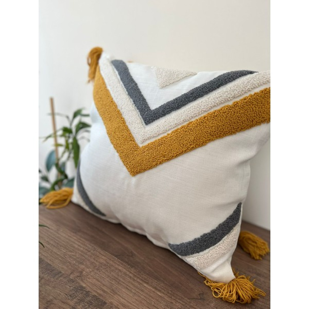 Kırlent Kılıfı - 40 x 40 cm - Sarı - Beyaz Kırlent / Mobilya Yastığı Fiyatı