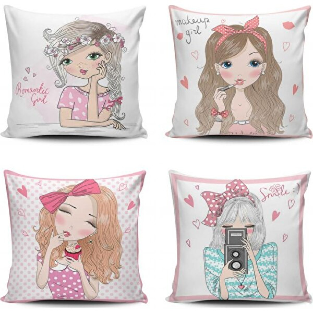 Kırlentdünyası Kırlent Dünyası Fashion Girl 4 Lü Kombin Kırlent Kılıfı - 43 x 43 cm - Renkli Kırlent / Mobilya Yastığı Fiyatı